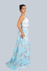 Blue Self Print Gown